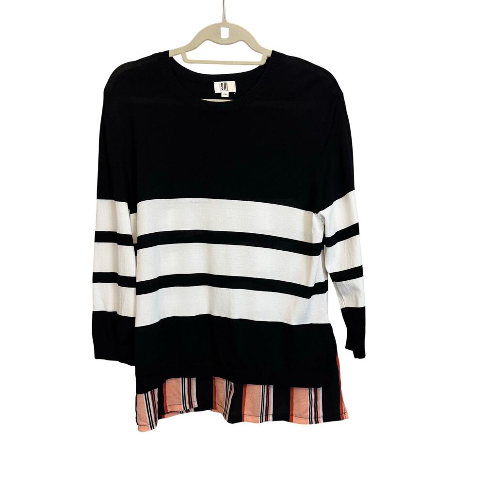 Yal New York Womens Sweater XXL Black Striped Casual Preppy Everyday Fall Comfy